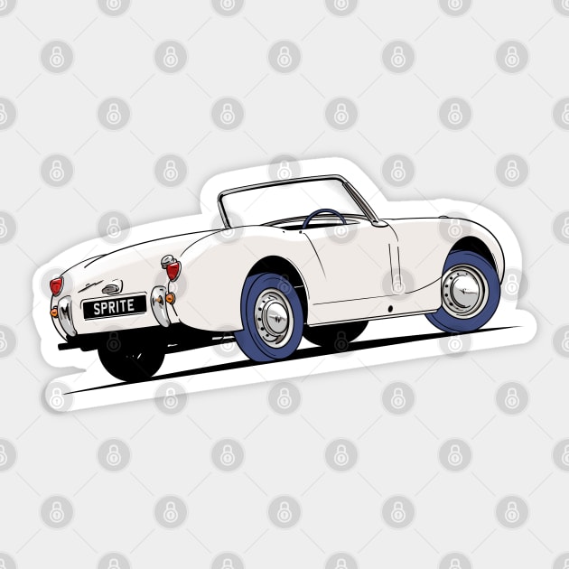 Austin Healey 'Frog Eye' Sprite in White Sticker by Webazoot